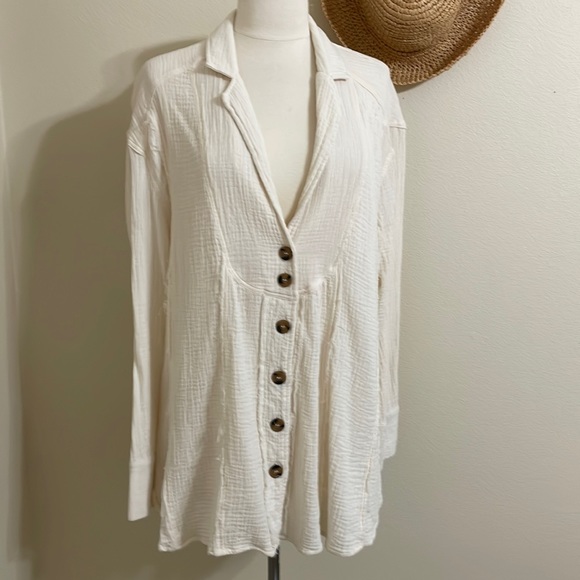 Free People cream crinkle gauze long sleeve top - Picture 2 of 11